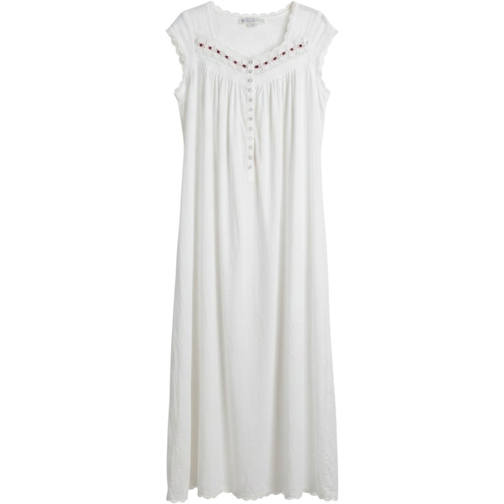 Queen Annes Lace Eileen West Couture Vintage Nightgown White Cotton Red Ribbon S